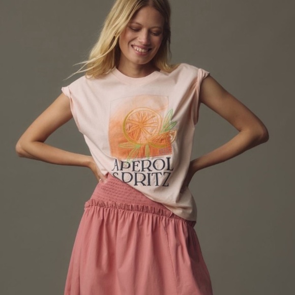 Anthropologie Aperol Spritz Embroidered Tank T- Shirt, size XL - Picture 1 of 13